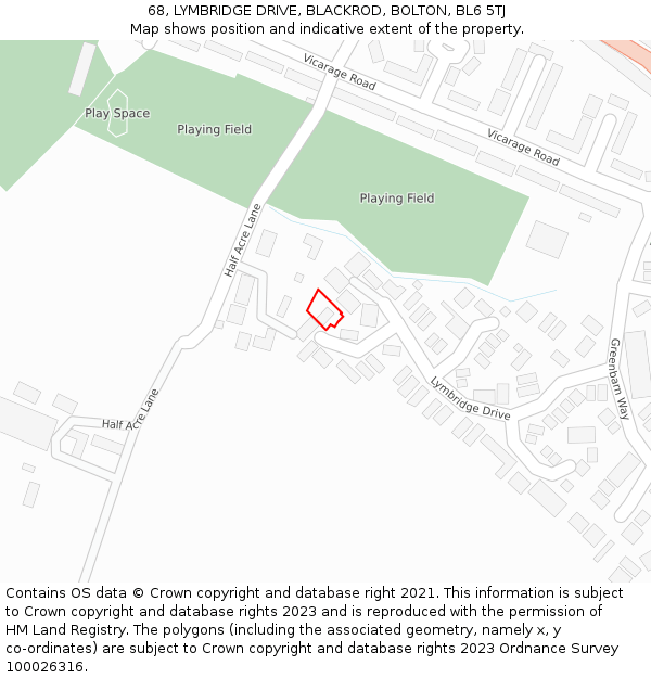 68, LYMBRIDGE DRIVE, BLACKROD, BOLTON, BL6 5TJ: Location map and indicative extent of plot