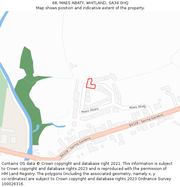 68, MAES ABATY, WHITLAND, SA34 0HQ: Location map and indicative extent of plot