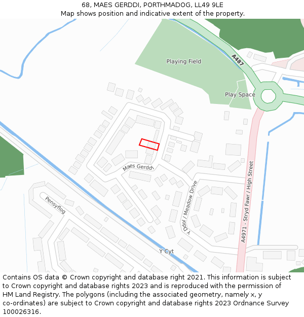 68, MAES GERDDI, PORTHMADOG, LL49 9LE: Location map and indicative extent of plot