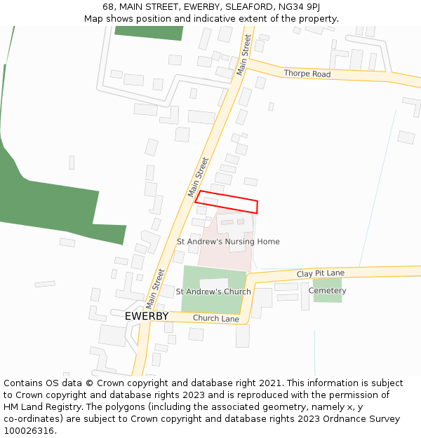 68, MAIN STREET, EWERBY, SLEAFORD, NG34 9PJ: Location map and indicative extent of plot