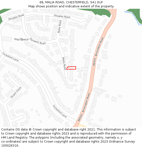 68, MALIA ROAD, CHESTERFIELD, S41 0UF: Location map and indicative extent of plot