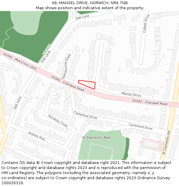 68, MANSEL DRIVE, NORWICH, NR6 7NB: Location map and indicative extent of plot