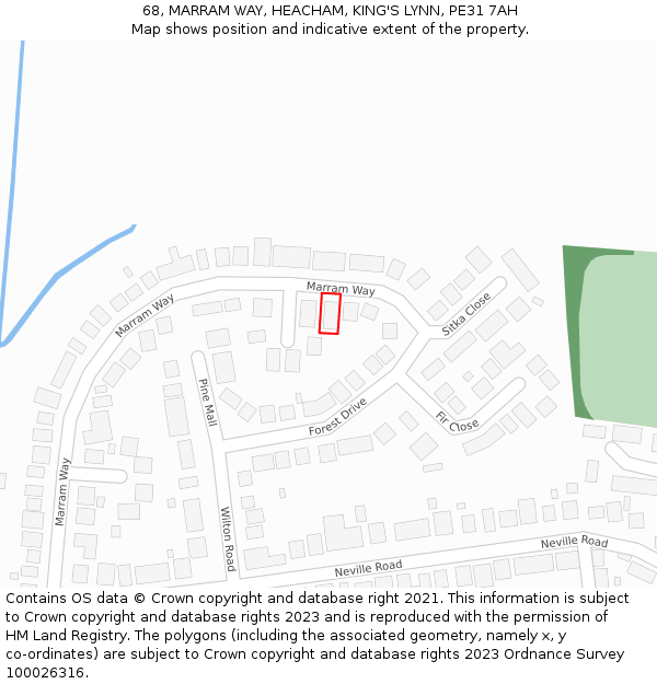 68, MARRAM WAY, HEACHAM, KING'S LYNN, PE31 7AH: Location map and indicative extent of plot