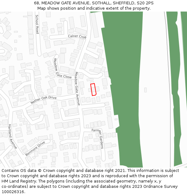 68, MEADOW GATE AVENUE, SOTHALL, SHEFFIELD, S20 2PS: Location map and indicative extent of plot