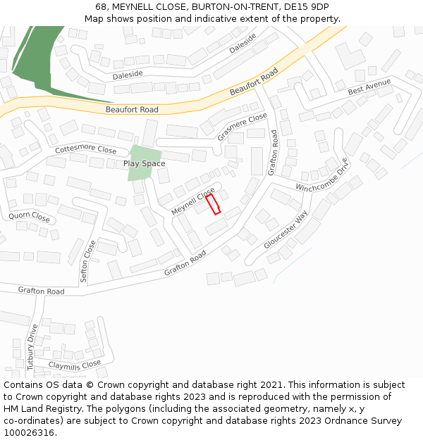 68, MEYNELL CLOSE, BURTON-ON-TRENT, DE15 9DP: Location map and indicative extent of plot