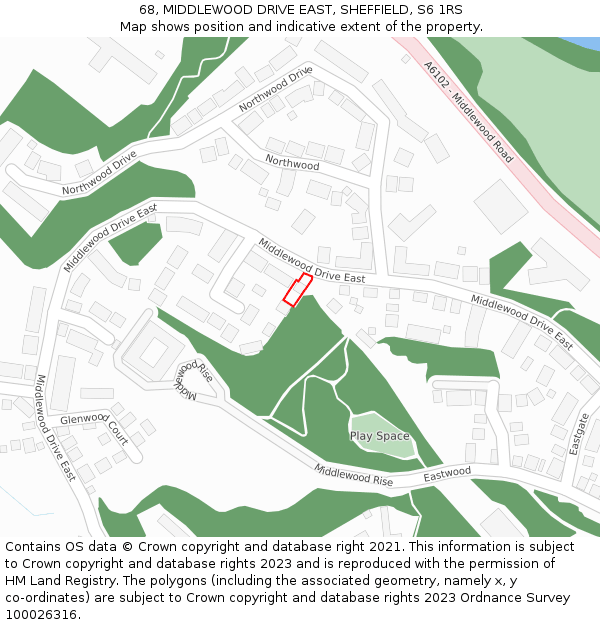 68, MIDDLEWOOD DRIVE EAST, SHEFFIELD, S6 1RS: Location map and indicative extent of plot