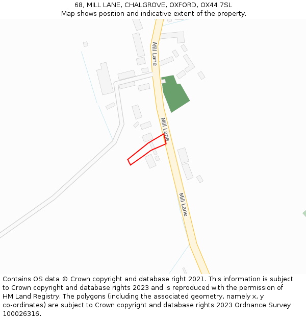 68, MILL LANE, CHALGROVE, OXFORD, OX44 7SL: Location map and indicative extent of plot