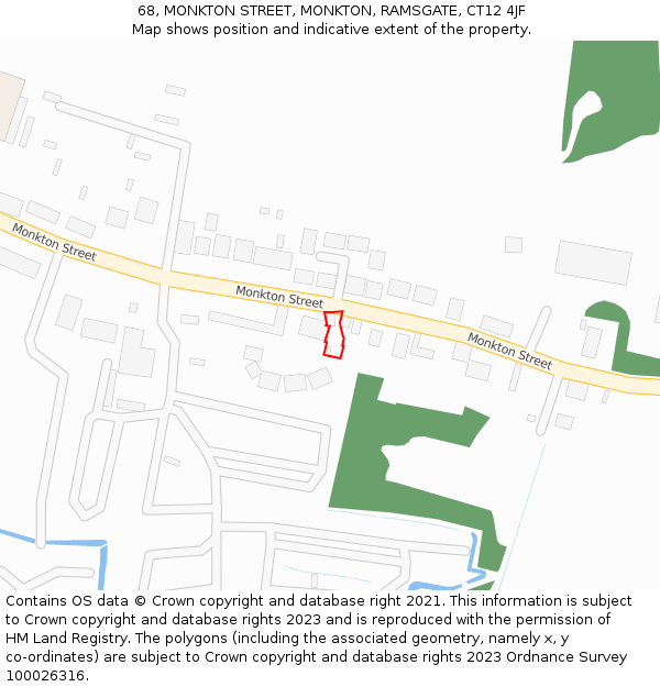 68, MONKTON STREET, MONKTON, RAMSGATE, CT12 4JF: Location map and indicative extent of plot