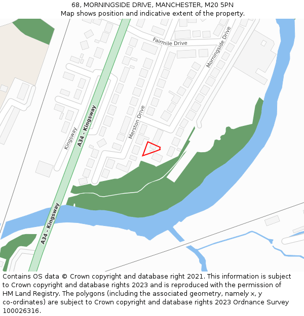 68, MORNINGSIDE DRIVE, MANCHESTER, M20 5PN: Location map and indicative extent of plot