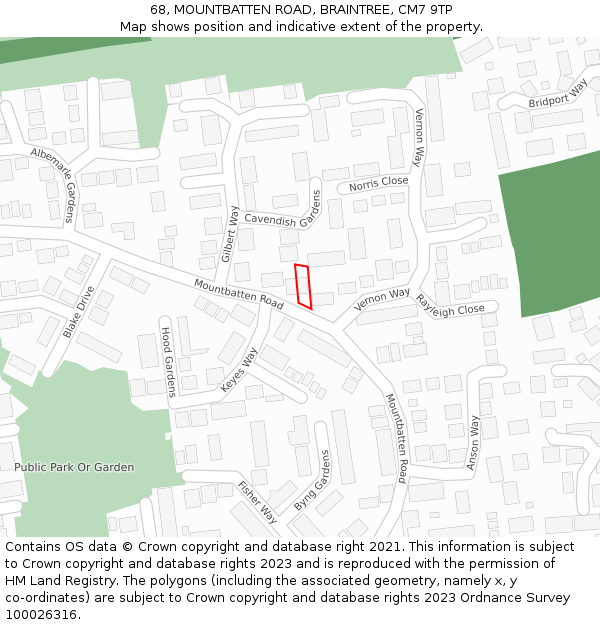 68, MOUNTBATTEN ROAD, BRAINTREE, CM7 9TP: Location map and indicative extent of plot