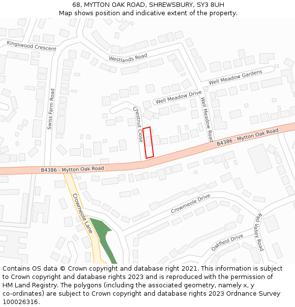 68, MYTTON OAK ROAD, SHREWSBURY, SY3 8UH: Location map and indicative extent of plot