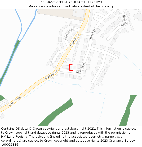 68, NANT Y FELIN, PENTRAETH, LL75 8YB: Location map and indicative extent of plot