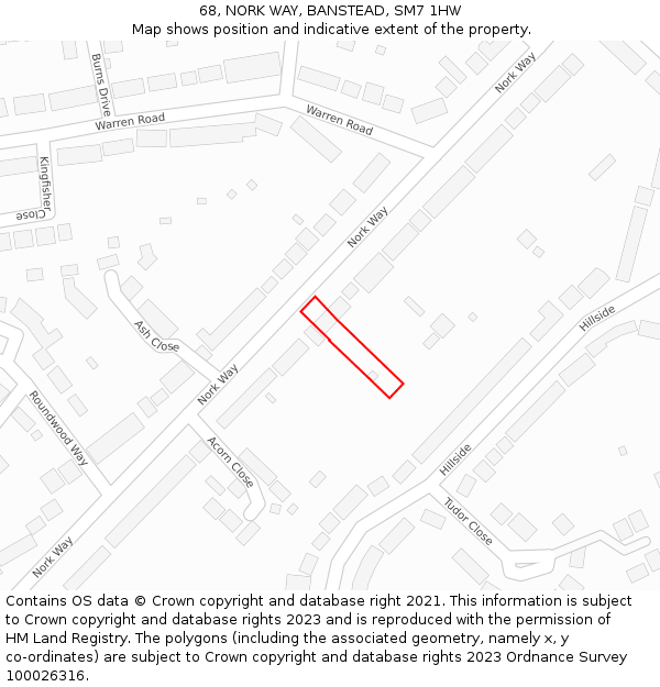 68, NORK WAY, BANSTEAD, SM7 1HW: Location map and indicative extent of plot