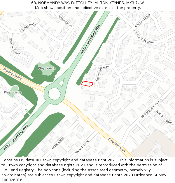 68, NORMANDY WAY, BLETCHLEY, MILTON KEYNES, MK3 7UW: Location map and indicative extent of plot