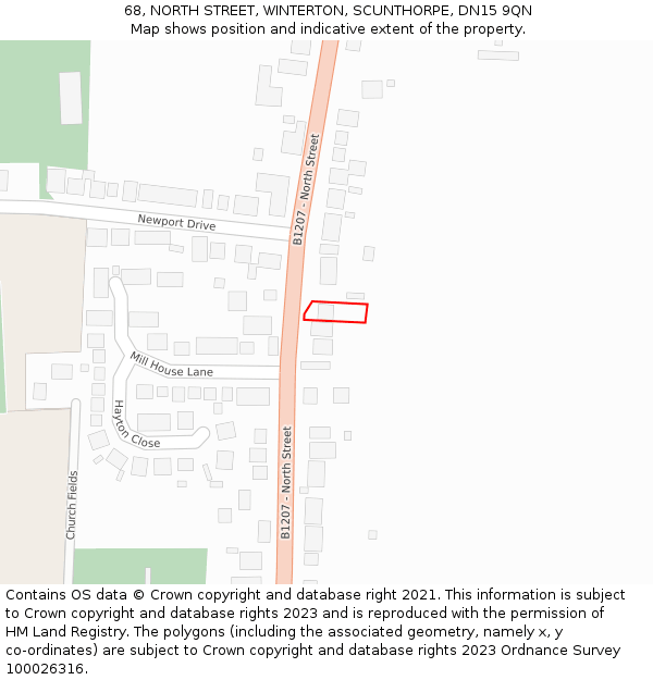 68, NORTH STREET, WINTERTON, SCUNTHORPE, DN15 9QN: Location map and indicative extent of plot