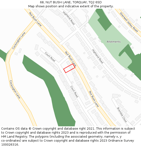 68, NUT BUSH LANE, TORQUAY, TQ2 6SD: Location map and indicative extent of plot