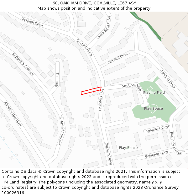 68, OAKHAM DRIVE, COALVILLE, LE67 4SY: Location map and indicative extent of plot