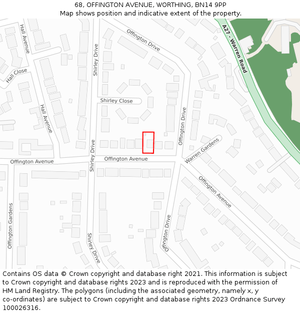 68, OFFINGTON AVENUE, WORTHING, BN14 9PP: Location map and indicative extent of plot