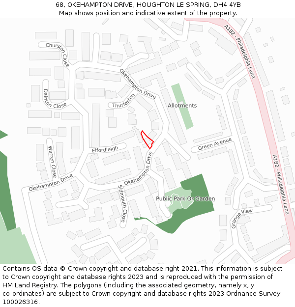 68, OKEHAMPTON DRIVE, HOUGHTON LE SPRING, DH4 4YB: Location map and indicative extent of plot