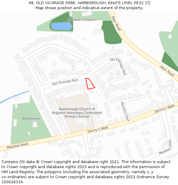 68, OLD VICARAGE PARK, NARBOROUGH, KING'S LYNN, PE32 1TJ: Location map and indicative extent of plot