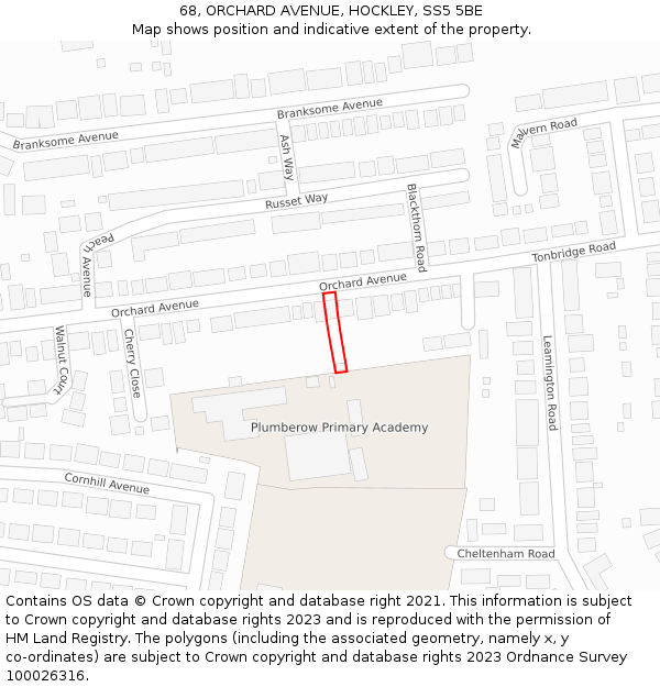 68, ORCHARD AVENUE, HOCKLEY, SS5 5BE: Location map and indicative extent of plot