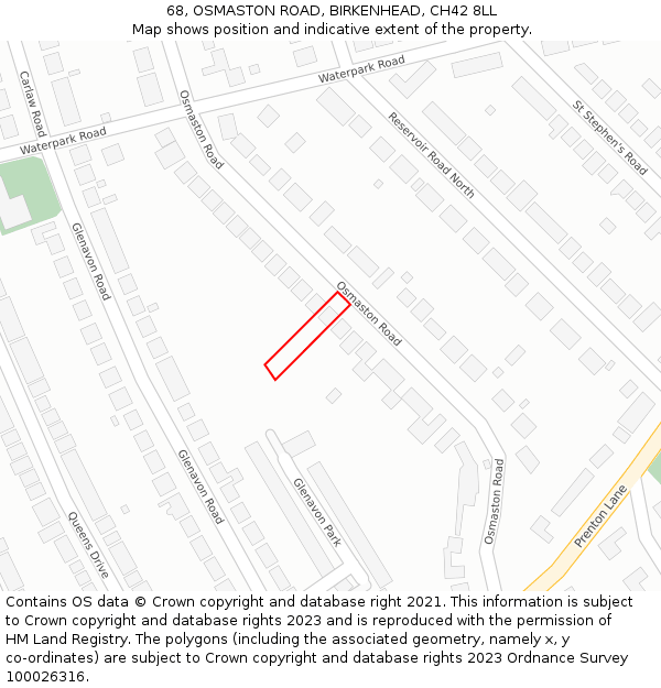 68, OSMASTON ROAD, BIRKENHEAD, CH42 8LL: Location map and indicative extent of plot