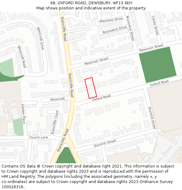 68, OXFORD ROAD, DEWSBURY, WF13 4EH: Location map and indicative extent of plot