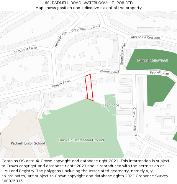 68, PADNELL ROAD, WATERLOOVILLE, PO8 8EB: Location map and indicative extent of plot