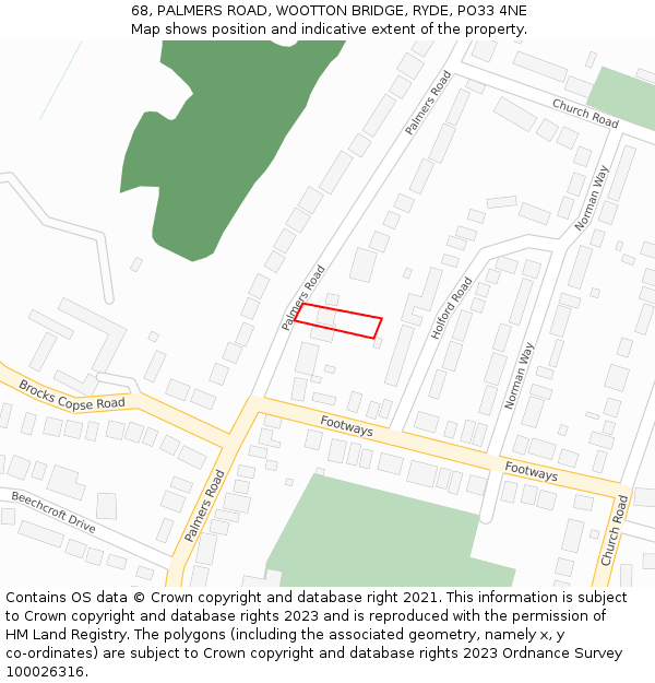 68, PALMERS ROAD, WOOTTON BRIDGE, RYDE, PO33 4NE: Location map and indicative extent of plot