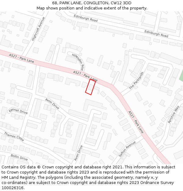 68, PARK LANE, CONGLETON, CW12 3DD: Location map and indicative extent of plot