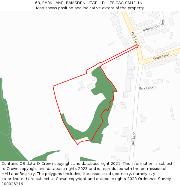 68, PARK LANE, RAMSDEN HEATH, BILLERICAY, CM11 1NH: Location map and indicative extent of plot