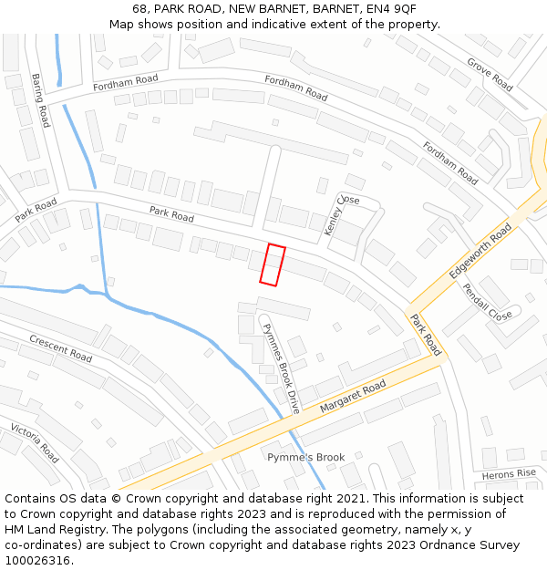 68, PARK ROAD, NEW BARNET, BARNET, EN4 9QF: Location map and indicative extent of plot