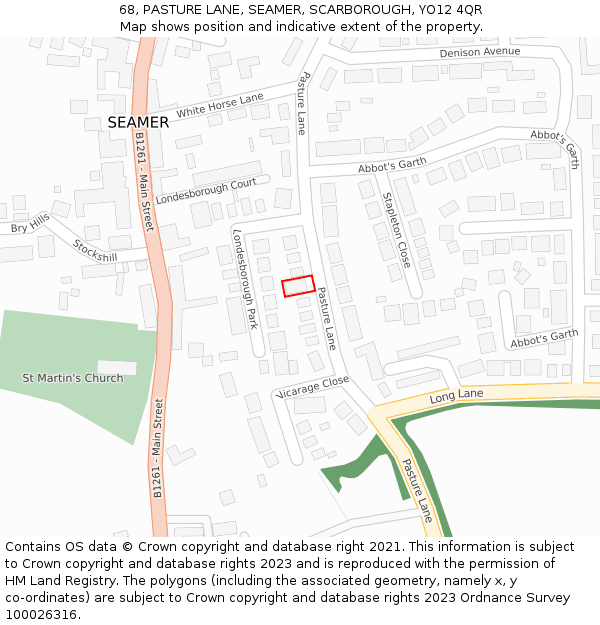 68, PASTURE LANE, SEAMER, SCARBOROUGH, YO12 4QR: Location map and indicative extent of plot