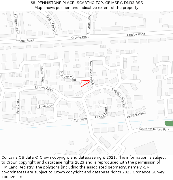68, PENNISTONE PLACE, SCARTHO TOP, GRIMSBY, DN33 3SS: Location map and indicative extent of plot