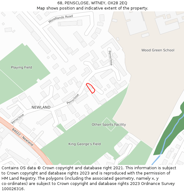 68, PENSCLOSE, WITNEY, OX28 2EQ: Location map and indicative extent of plot