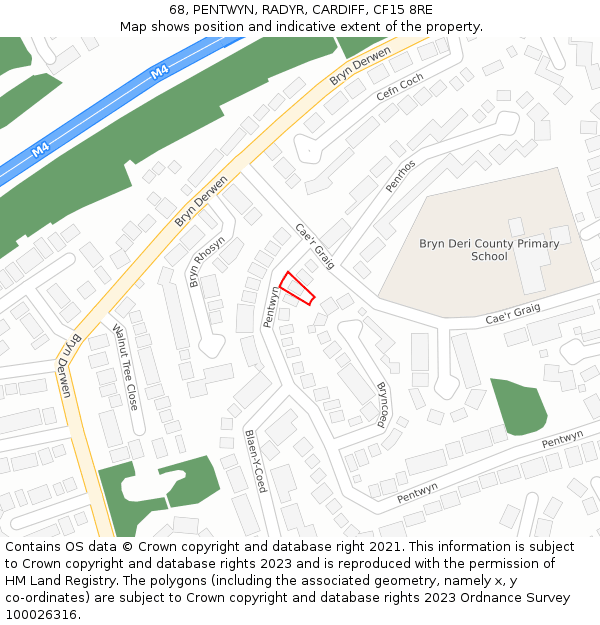 68, PENTWYN, RADYR, CARDIFF, CF15 8RE: Location map and indicative extent of plot