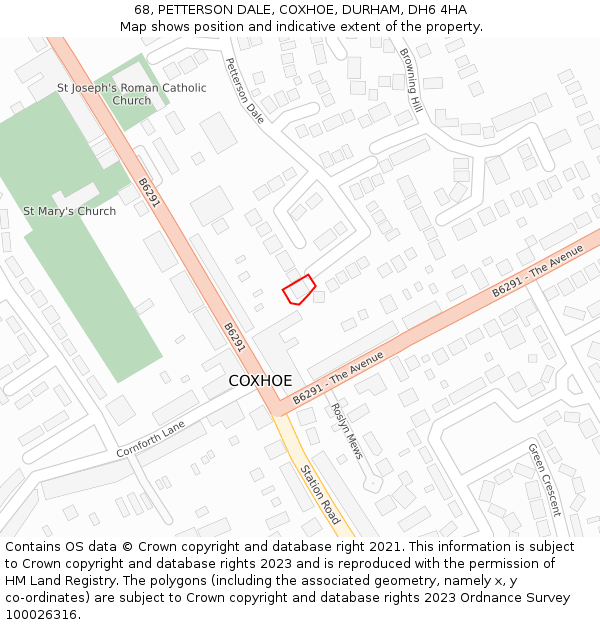 68, PETTERSON DALE, COXHOE, DURHAM, DH6 4HA: Location map and indicative extent of plot