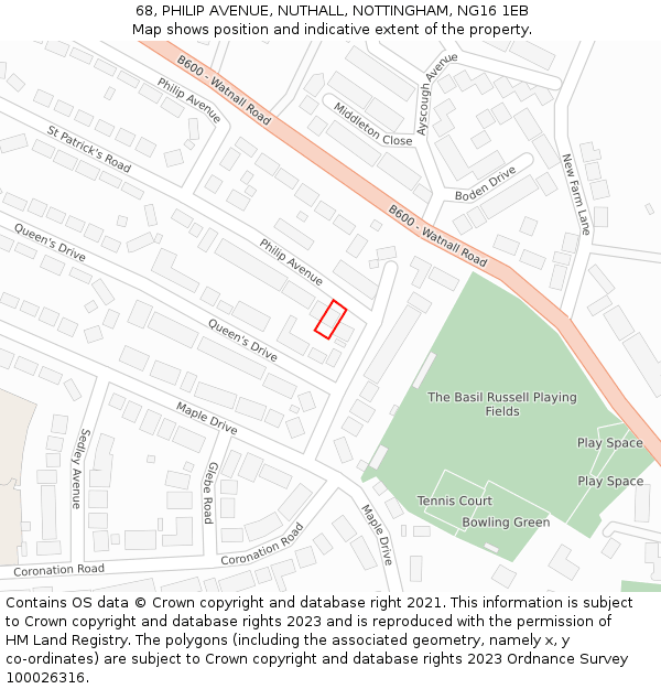 68, PHILIP AVENUE, NUTHALL, NOTTINGHAM, NG16 1EB: Location map and indicative extent of plot