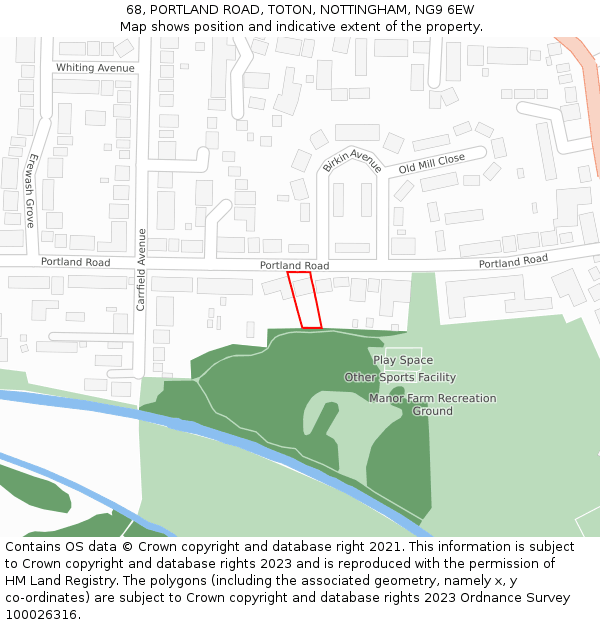 68, PORTLAND ROAD, TOTON, NOTTINGHAM, NG9 6EW: Location map and indicative extent of plot