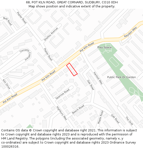 68, POT KILN ROAD, GREAT CORNARD, SUDBURY, CO10 0DH: Location map and indicative extent of plot