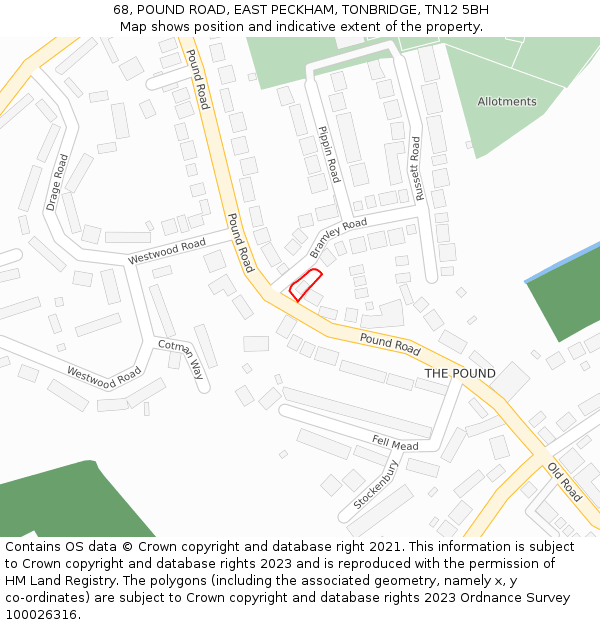 68, POUND ROAD, EAST PECKHAM, TONBRIDGE, TN12 5BH: Location map and indicative extent of plot