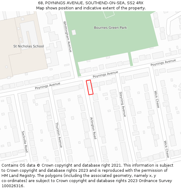 68, POYNINGS AVENUE, SOUTHEND-ON-SEA, SS2 4RX: Location map and indicative extent of plot