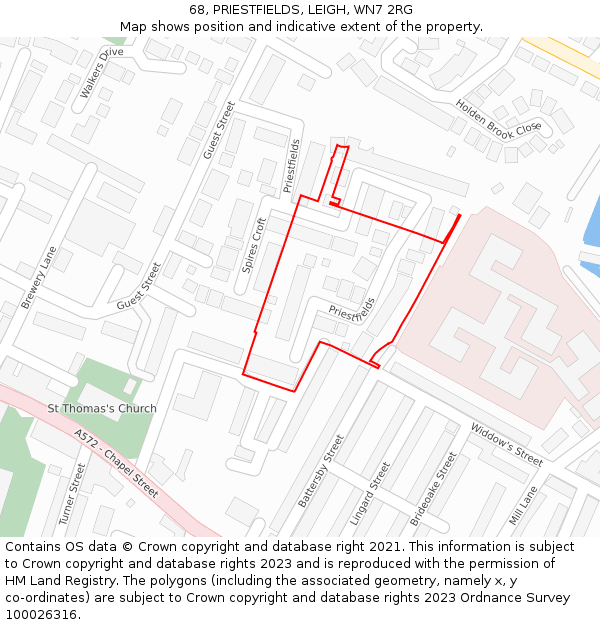 68, PRIESTFIELDS, LEIGH, WN7 2RG: Location map and indicative extent of plot