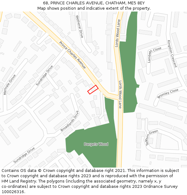 68, PRINCE CHARLES AVENUE, CHATHAM, ME5 8EY: Location map and indicative extent of plot