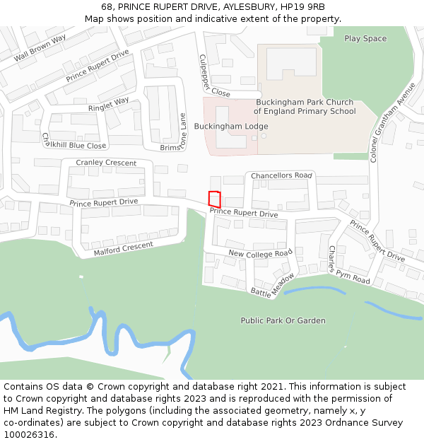 68, PRINCE RUPERT DRIVE, AYLESBURY, HP19 9RB: Location map and indicative extent of plot