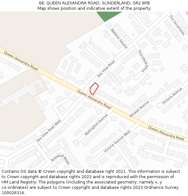 68, QUEEN ALEXANDRA ROAD, SUNDERLAND, SR2 9PB: Location map and indicative extent of plot