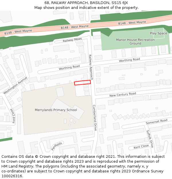 68, RAILWAY APPROACH, BASILDON, SS15 6JX: Location map and indicative extent of plot