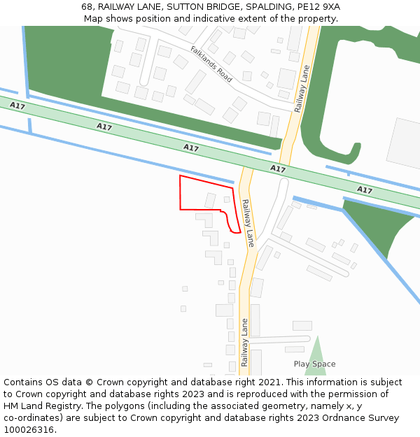 68, RAILWAY LANE, SUTTON BRIDGE, SPALDING, PE12 9XA: Location map and indicative extent of plot