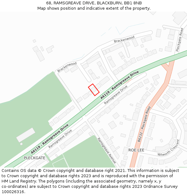 68, RAMSGREAVE DRIVE, BLACKBURN, BB1 8NB: Location map and indicative extent of plot