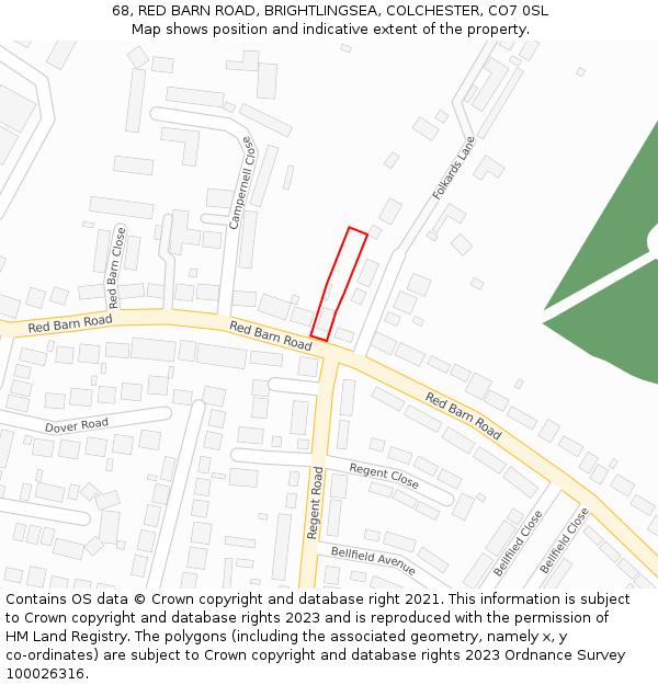 68, RED BARN ROAD, BRIGHTLINGSEA, COLCHESTER, CO7 0SL: Location map and indicative extent of plot